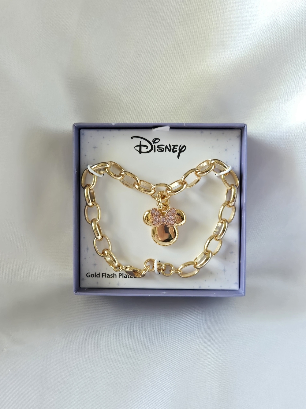 Disney Gold-Tone Minnie Mouse Charm Bracelet with Pink Bow